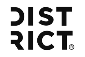 The District logo, characterized by its bold, block lettering, represents a modern and straightforward approach to fashion. This minimalist design emphasizes the brand's focus on quality, comfort, and style in casual wear.